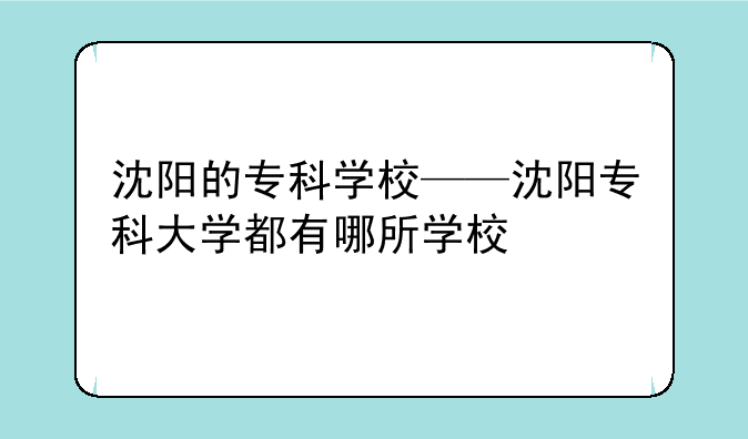 沈阳的专科学校——沈阳专科大学都有哪所学校